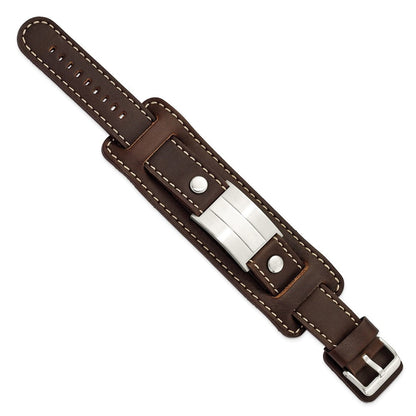 Edelstahl Braun Leder Gebürstet/polished Schnalle Armband