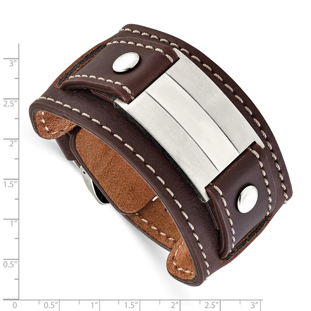 Edelstahl Braun Leder Gebürstet/polished Schnalle Armband