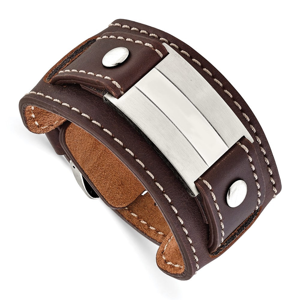 Edelstahl Braun Leder Gebürstet/polished Schnalle Armband