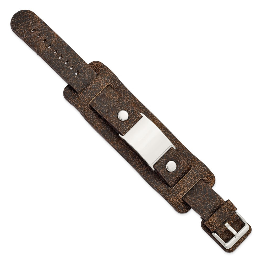 Edelstahl Dunkel Braun Leder Poliert Schnalle Armband