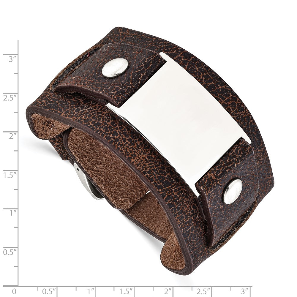 Edelstahl Dunkel Braun Leder Poliert Schnalle Armband