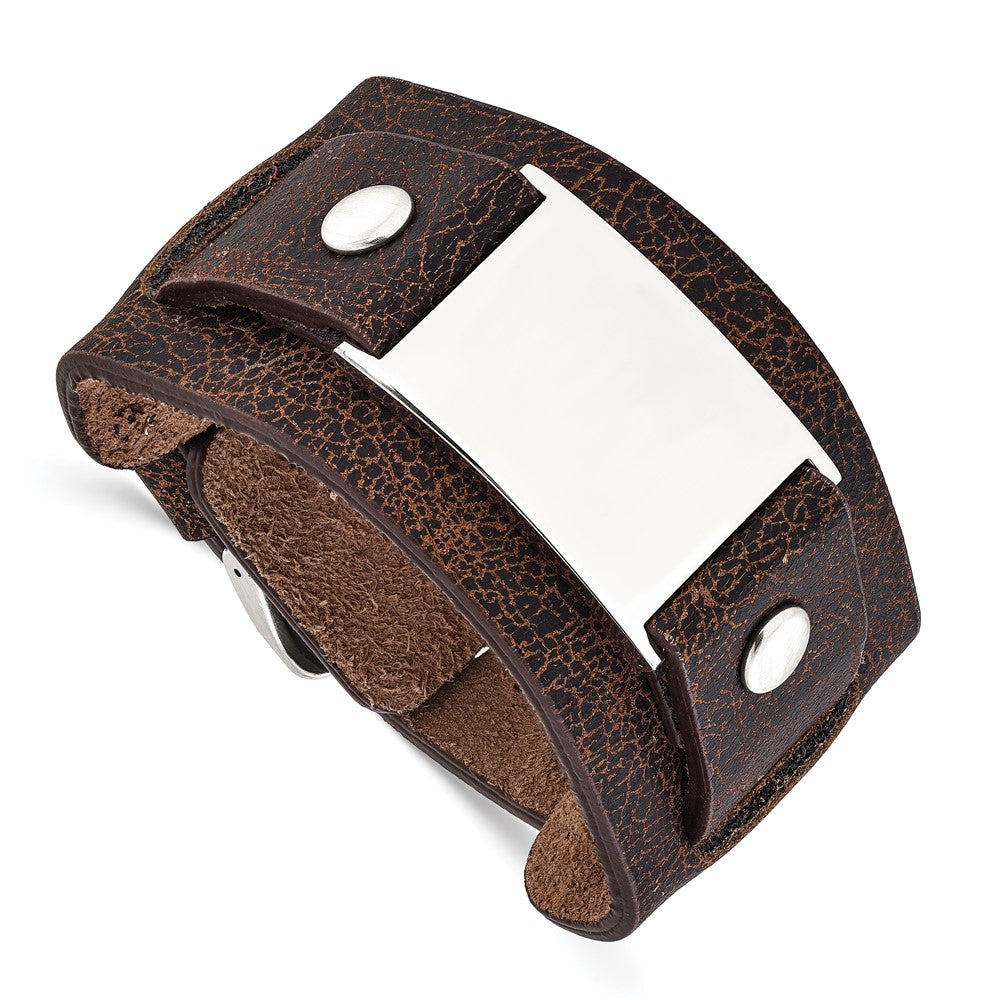 Edelstahl Dunkel Braun Leder Poliert Schnalle Armband