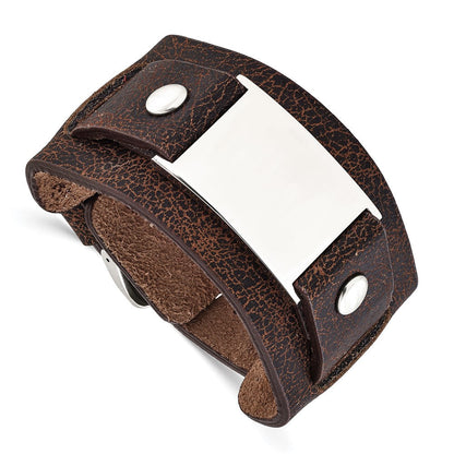 Edelstahl Dunkel Braun Leder Poliert Schnalle Armband