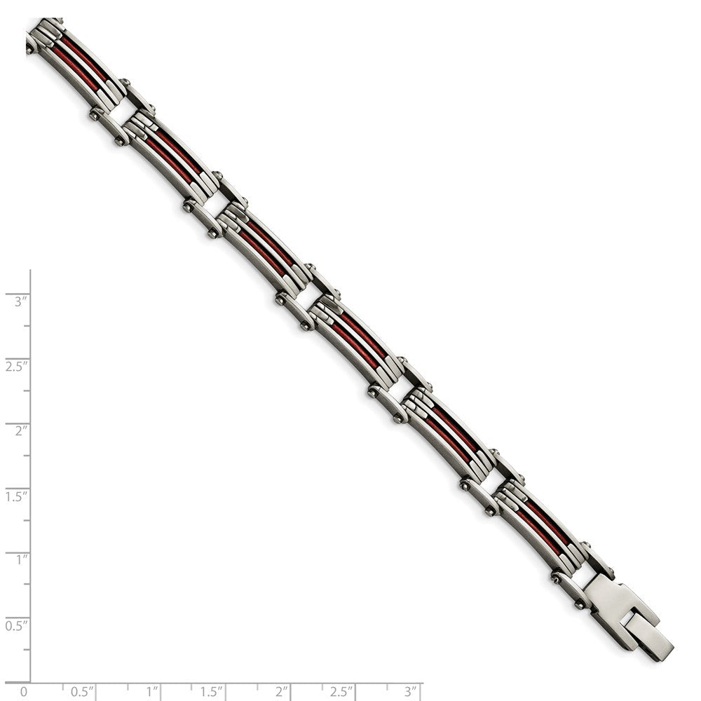 8.25 Zoll Edelstahl Metallic Rot Leder Poliert Glieder Armband