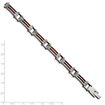 8.25 Zoll Edelstahl Metallic Rot Leder Poliert Glieder Armband