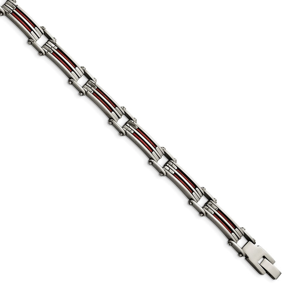 8.25 Zoll Edelstahl Metallic Rot Leder Poliert Glieder Armband