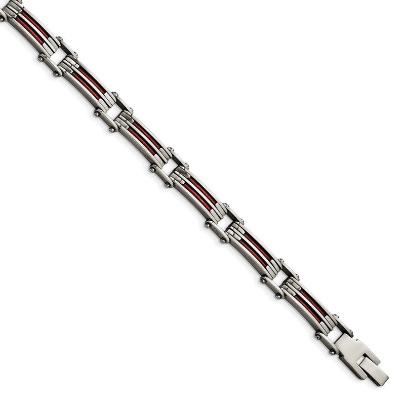8.25 Zoll Edelstahl Metallic Rot Leder Poliert Glieder Armband