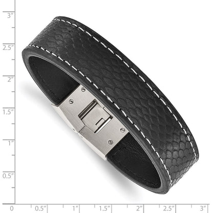 8 Zoll Edelstahl Poliert Schwarz Leder 8 Zoll Armband