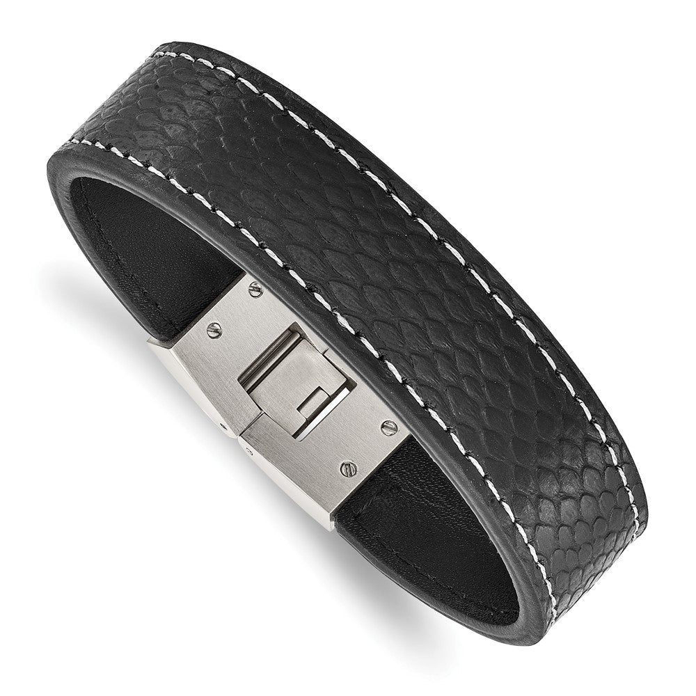 8 Zoll Edelstahl Poliert Schwarz Leder 8 Zoll Armband