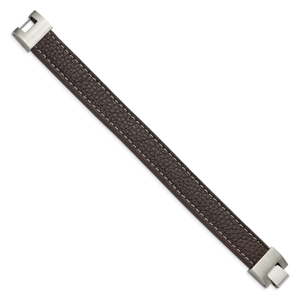8 Zoll Edelstahl Poliert Braun Leder 8 Zoll Armband