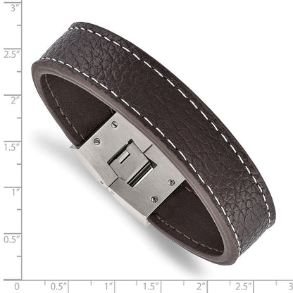 8 Zoll Edelstahl Poliert Braun Leder 8 Zoll Armband