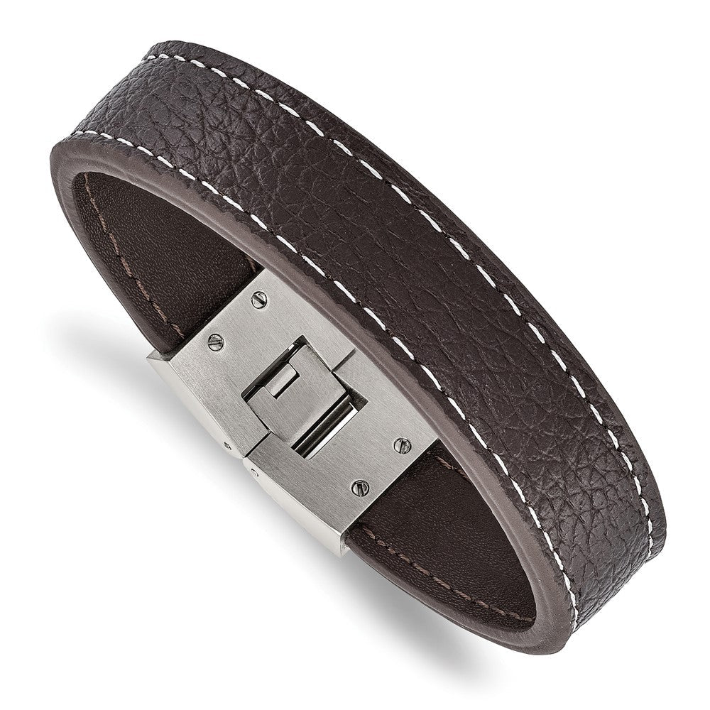8 Zoll Edelstahl Poliert Braun Leder 8 Zoll Armband