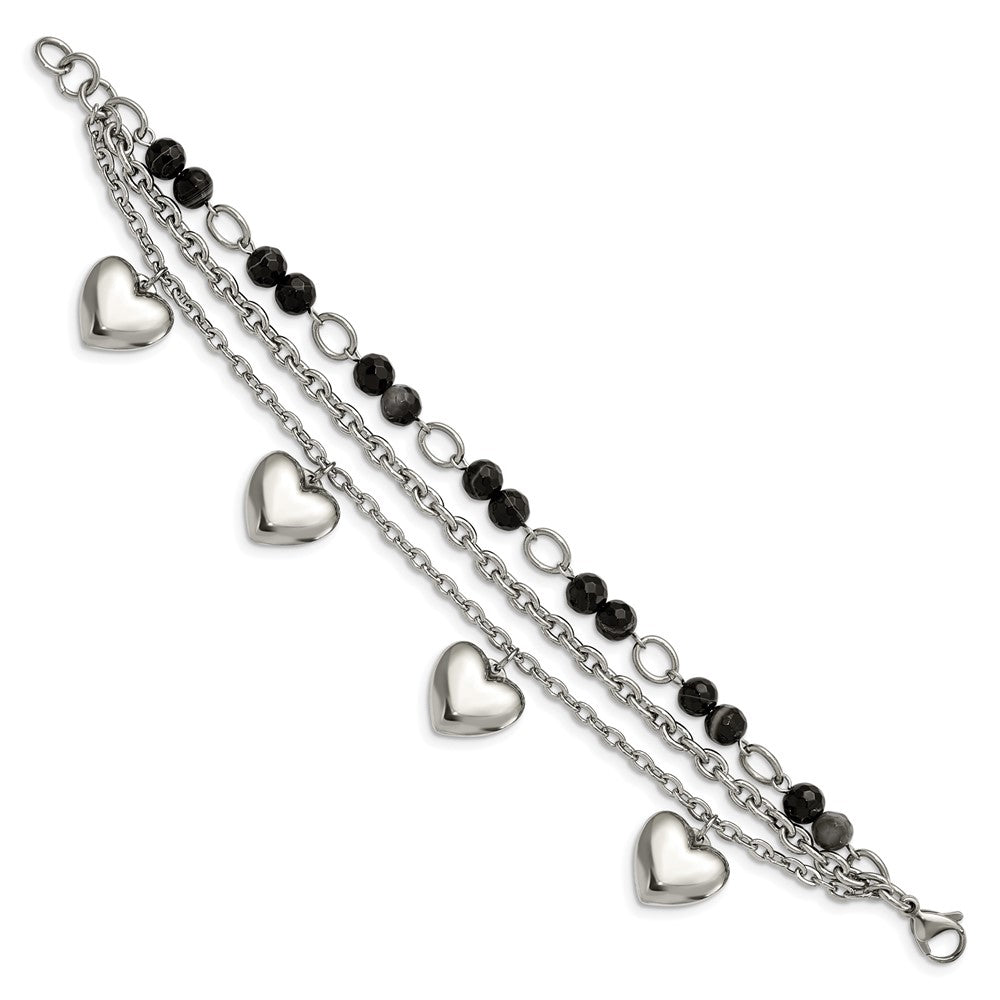 7.5 Zoll Edelstahl Poliert mit Schwarz & Weiß Achat mit Herzen 7.5 Zoll Armband