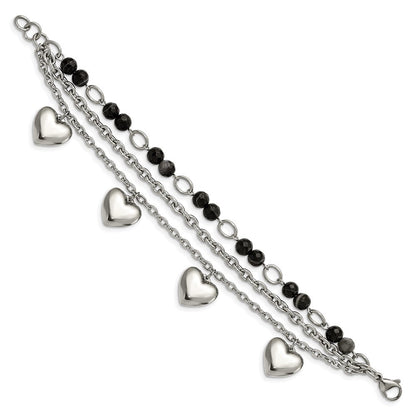 7.5 Zoll Edelstahl Poliert mit Schwarz & Weiß Achat mit Herzen 7.5 Zoll Armband