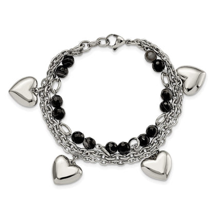 7.5 Zoll Edelstahl Poliert mit Schwarz & Weiß Achat mit Herzen 7.5 Zoll Armband