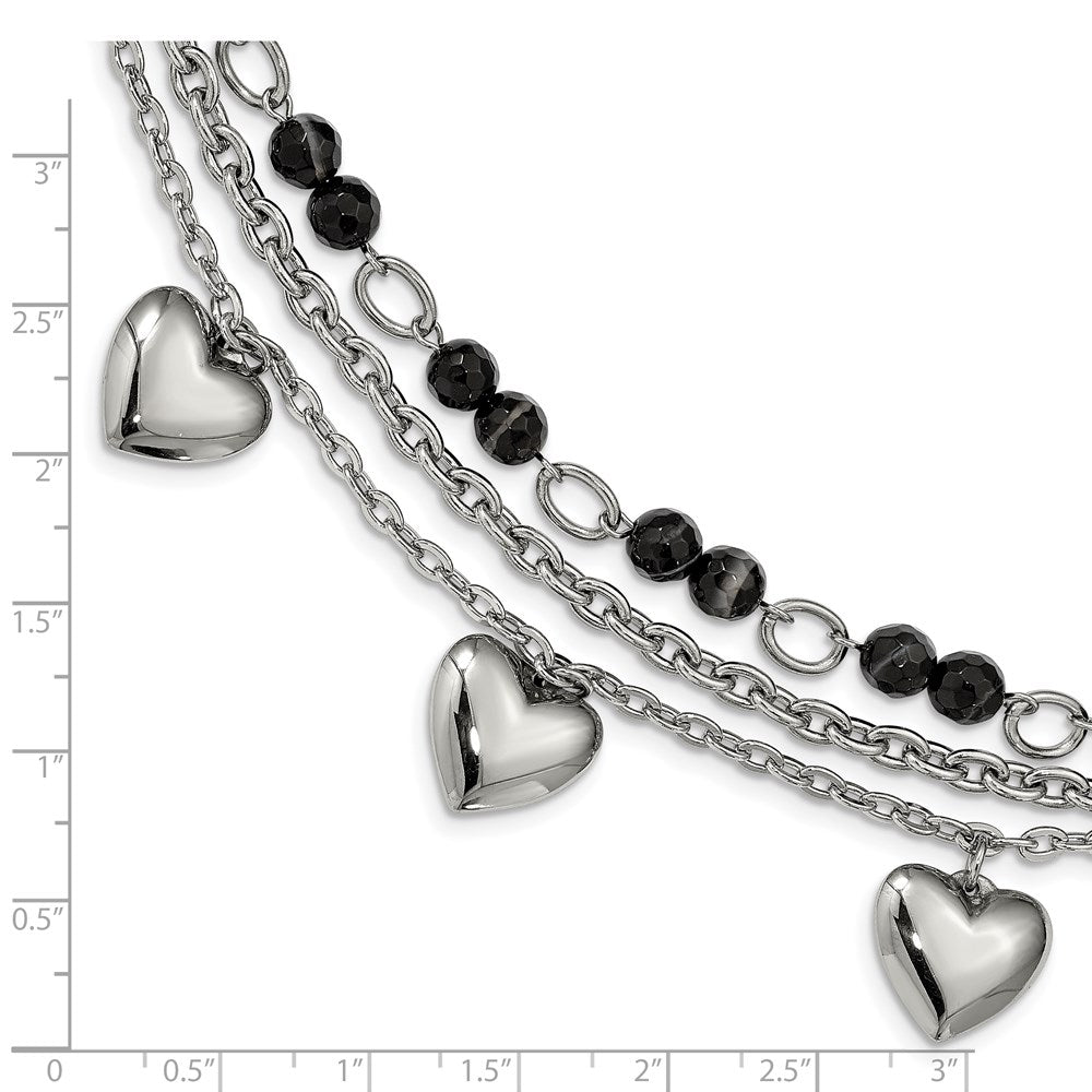 7.5 Zoll Edelstahl Poliert mit Schwarz & Weiß Achat mit Herzen 7.5 Zoll Armband