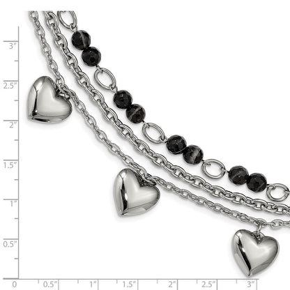 7.5 Zoll Edelstahl Poliert mit Schwarz & Weiß Achat mit Herzen 7.5 Zoll Armband