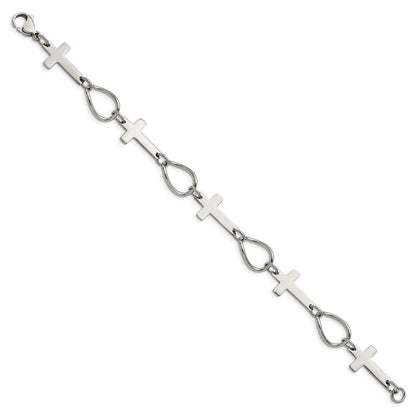7.75 Zoll Edelstahl Poliert Kreuz 7.75 Zoll Armband