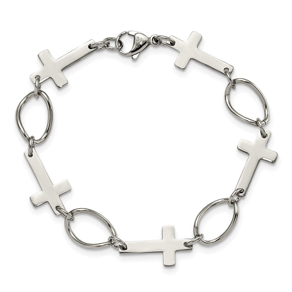 7.75 Zoll Edelstahl Poliert Kreuz 7.75 Zoll Armband