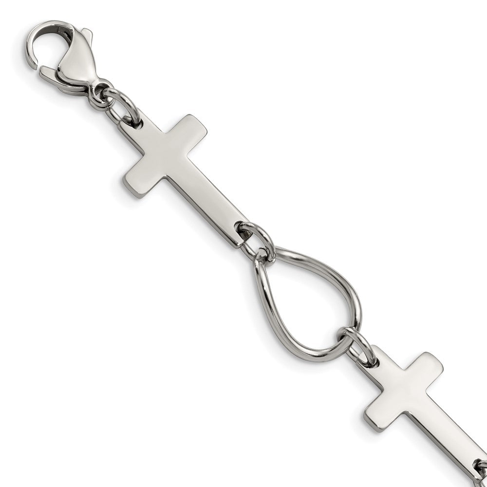 7.75 Zoll Edelstahl Poliert Kreuz 7.75 Zoll Armband