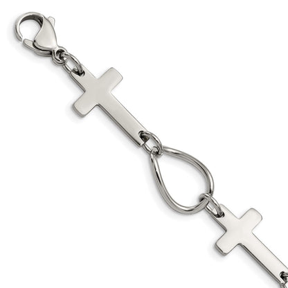 7.75 Zoll Edelstahl Poliert Kreuz 7.75 Zoll Armband