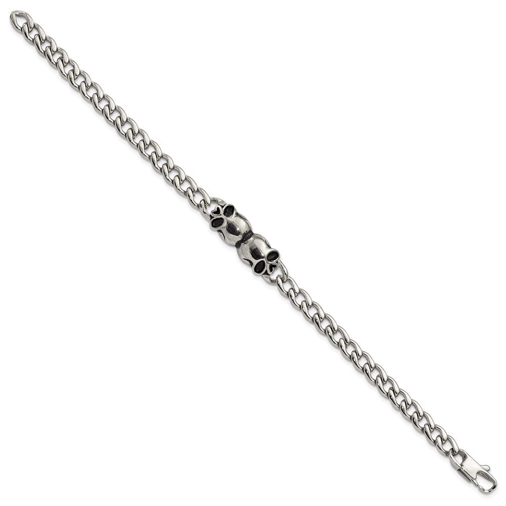 7.75 Zoll Edelstahl Poliert und Antikisiert Skulls Glieder Armband