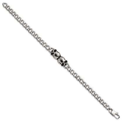 7.75 Zoll Edelstahl Poliert und Antikisiert Skulls Glieder Armband