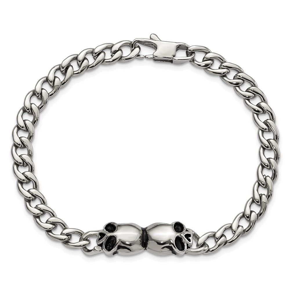 7.75 Zoll Edelstahl Poliert und Antikisiert Skulls Glieder Armband