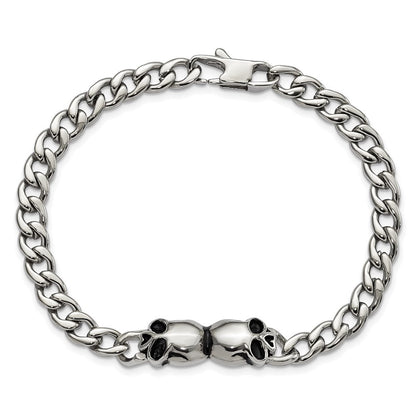 7.75 Zoll Edelstahl Poliert und Antikisiert Skulls Glieder Armband