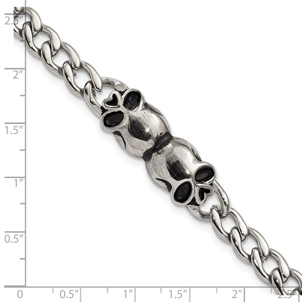 7.75 Zoll Edelstahl Poliert und Antikisiert Skulls Glieder Armband