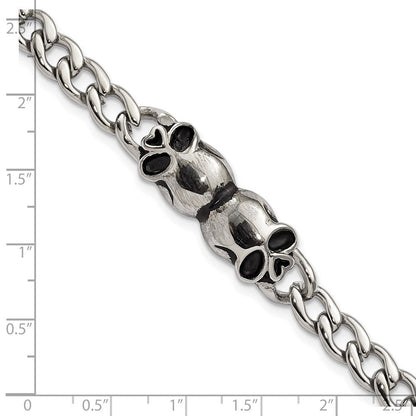 7.75 Zoll Edelstahl Poliert und Antikisiert Skulls Glieder Armband