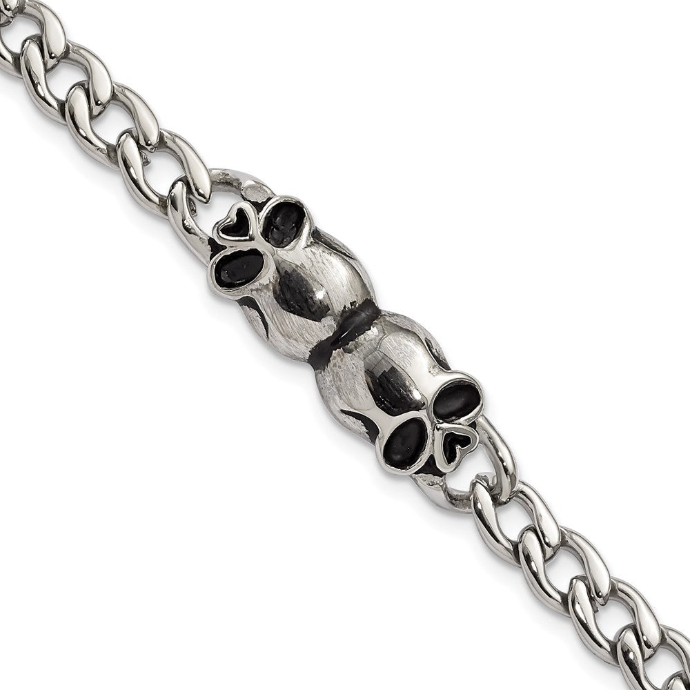 7.75 Zoll Edelstahl Poliert und Antikisiert Skulls Glieder Armband