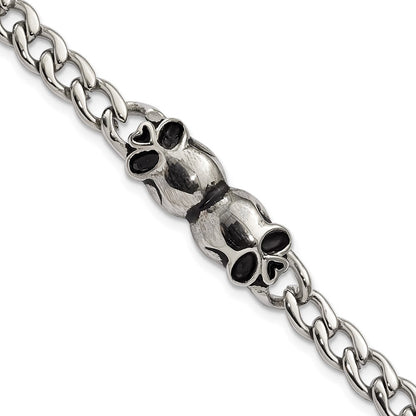 7.75 Zoll Edelstahl Poliert und Antikisiert Skulls Glieder Armband