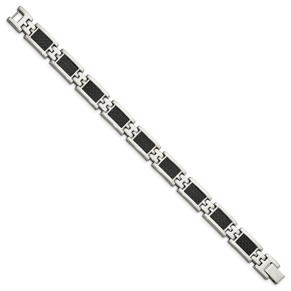 9.25 Zoll Chisel Edelstahl Poliert mit Schwarz Karbon Faser Einlage 9 Glieder Armband