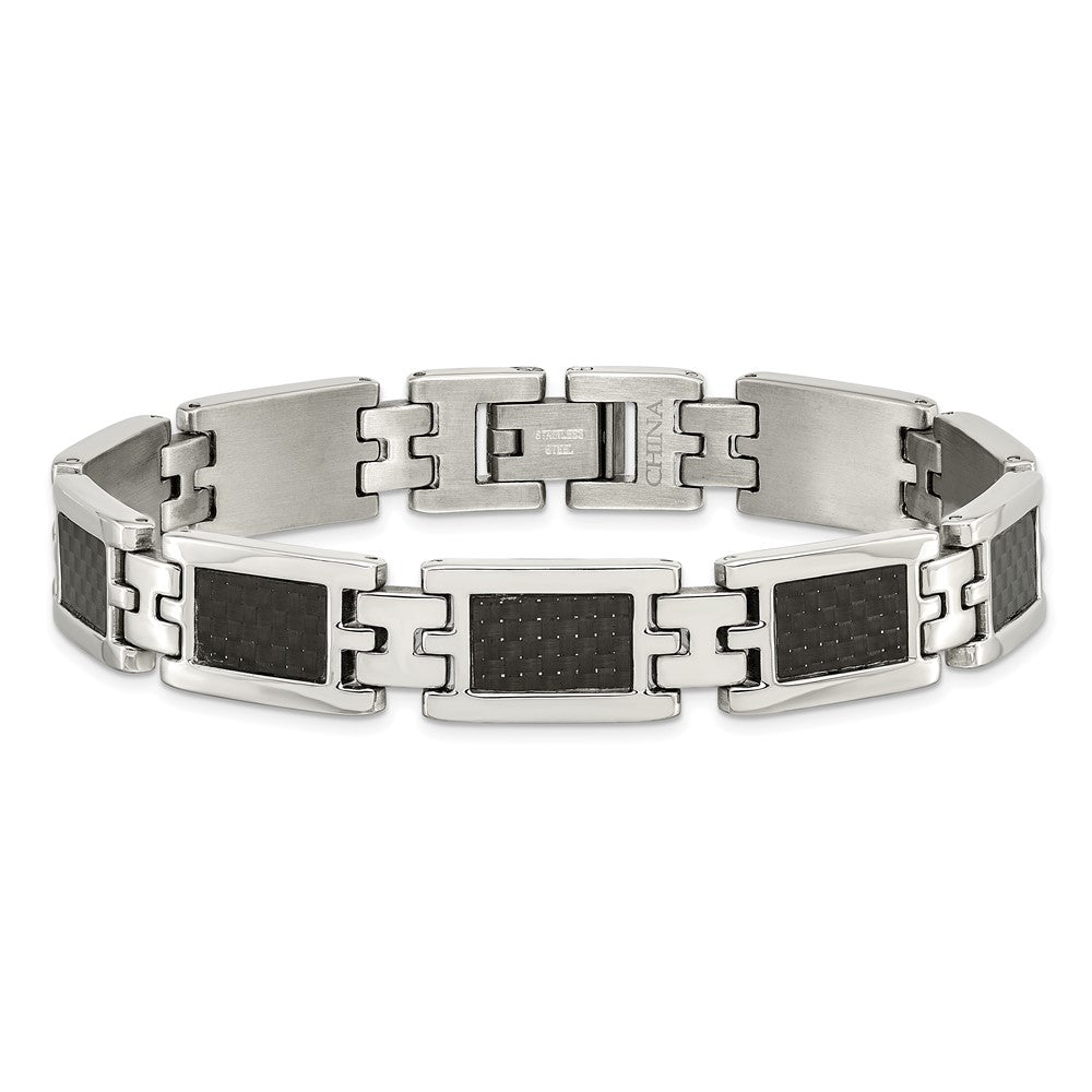 9.25 Zoll Chisel Edelstahl Poliert mit Schwarz Karbon Faser Einlage 9 Glieder Armband