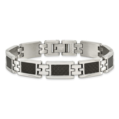 9.25 Zoll Chisel Edelstahl Poliert mit Schwarz Karbon Faser Einlage 9 Glieder Armband