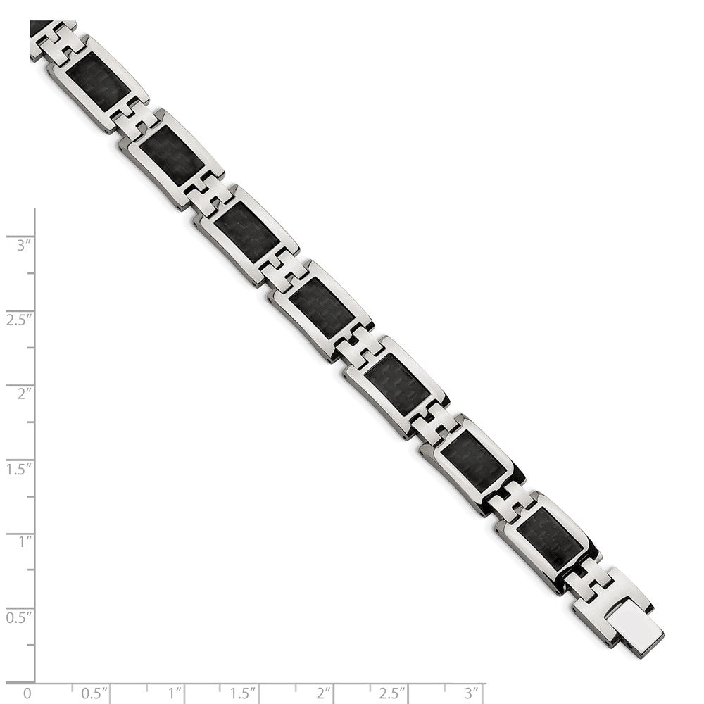 9.25 Zoll Chisel Edelstahl Poliert mit Schwarz Karbon Faser Einlage 9 Glieder Armband