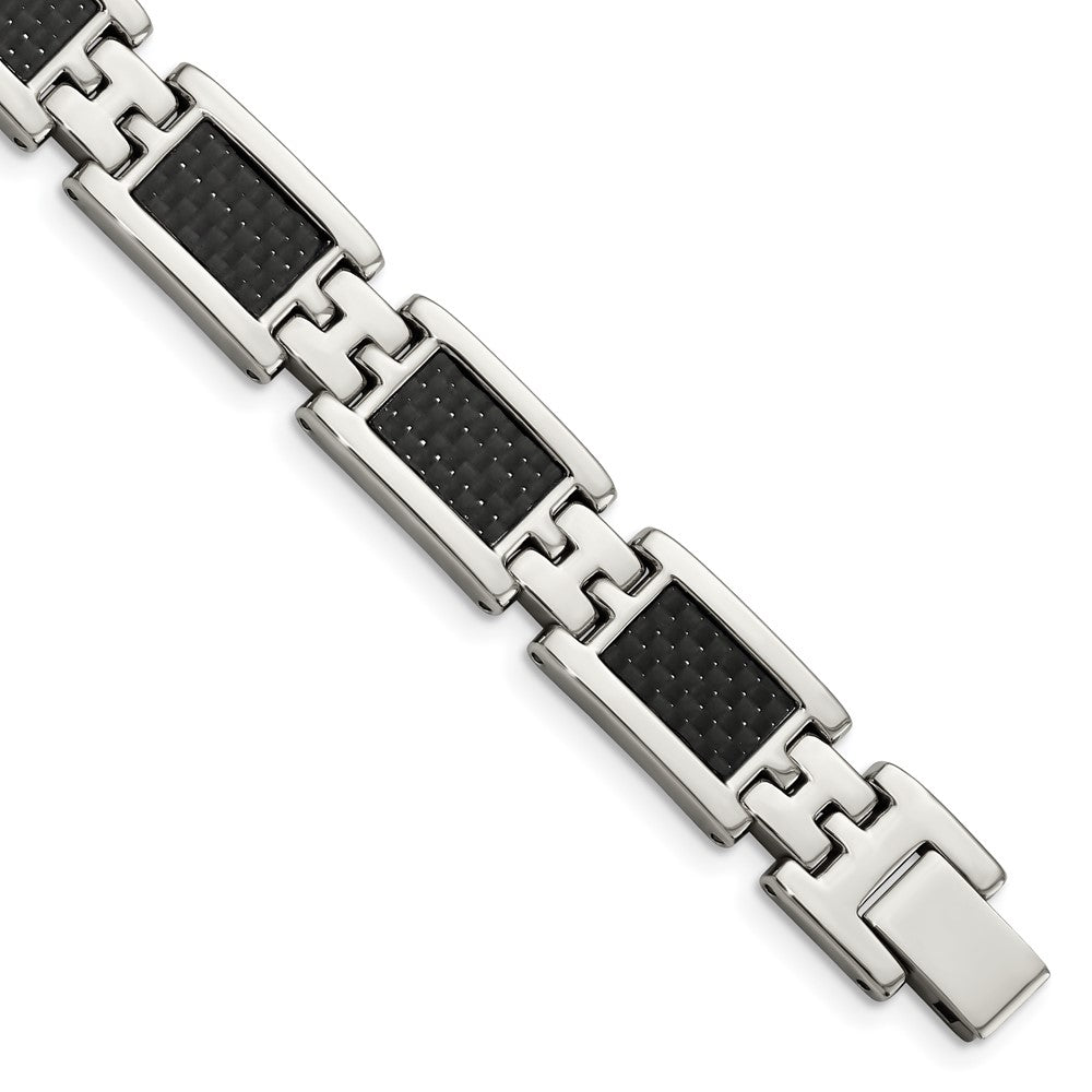 9.25 Zoll Chisel Edelstahl Poliert mit Schwarz Karbon Faser Einlage 9 Glieder Armband