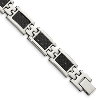 9.25 Zoll Chisel Edelstahl Poliert mit Schwarz Karbon Faser Einlage 9 Glieder Armband