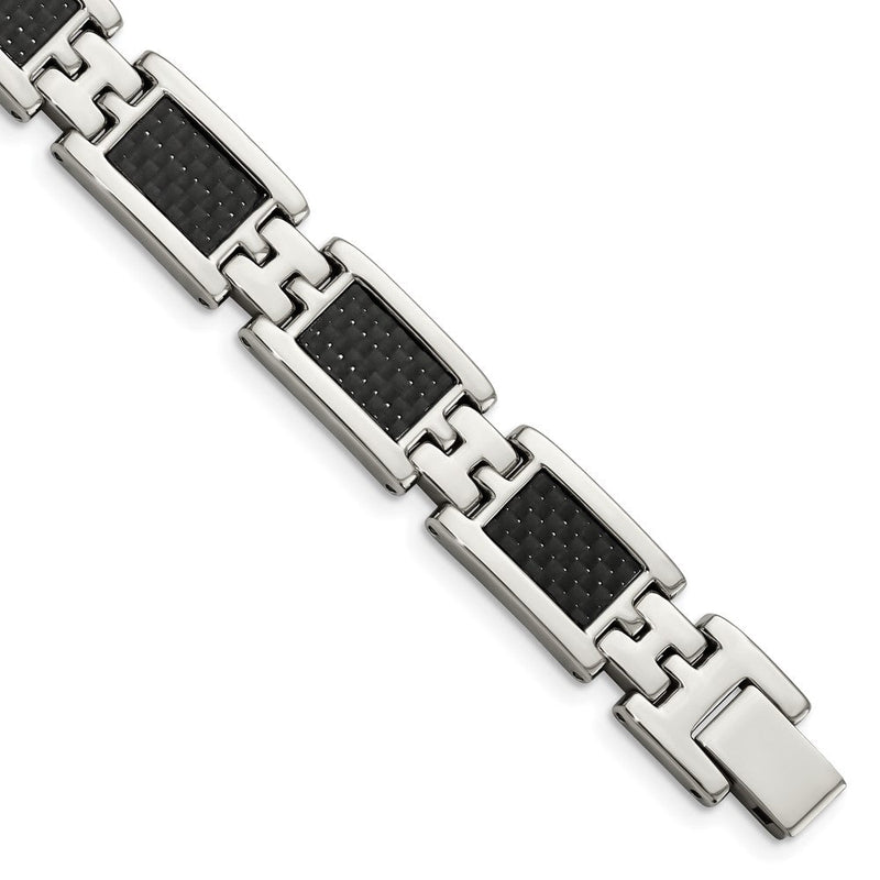 9.25 Zoll Chisel Edelstahl Poliert mit Schwarz Karbon Faser Einlage 9 Glieder Armband