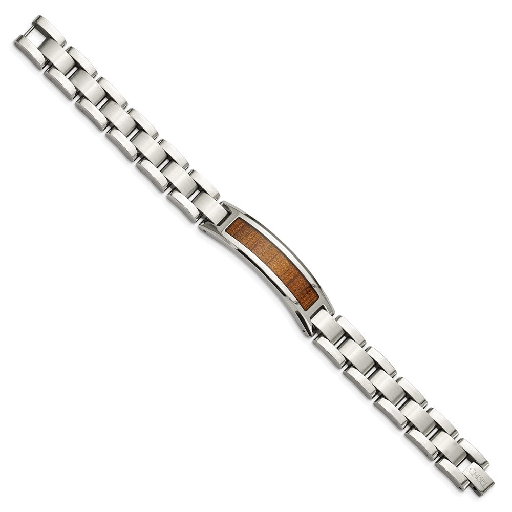 8.5 Zoll Chisel Edelstahl Gebürstet und Poliert Emailliert mit Koa Wood Einlage 8.5 Zoll Glieder Id Armband