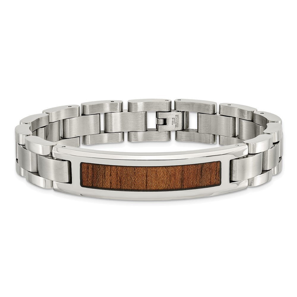 8.5 Zoll Chisel Edelstahl Gebürstet und Poliert Emailliert mit Koa Wood Einlage 8.5 Zoll Glieder Id Armband