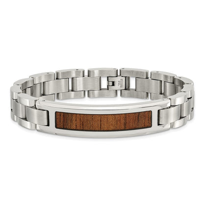 8.5 Zoll Chisel Edelstahl Gebürstet und Poliert Emailliert mit Koa Wood Einlage 8.5 Zoll Glieder Id Armband
