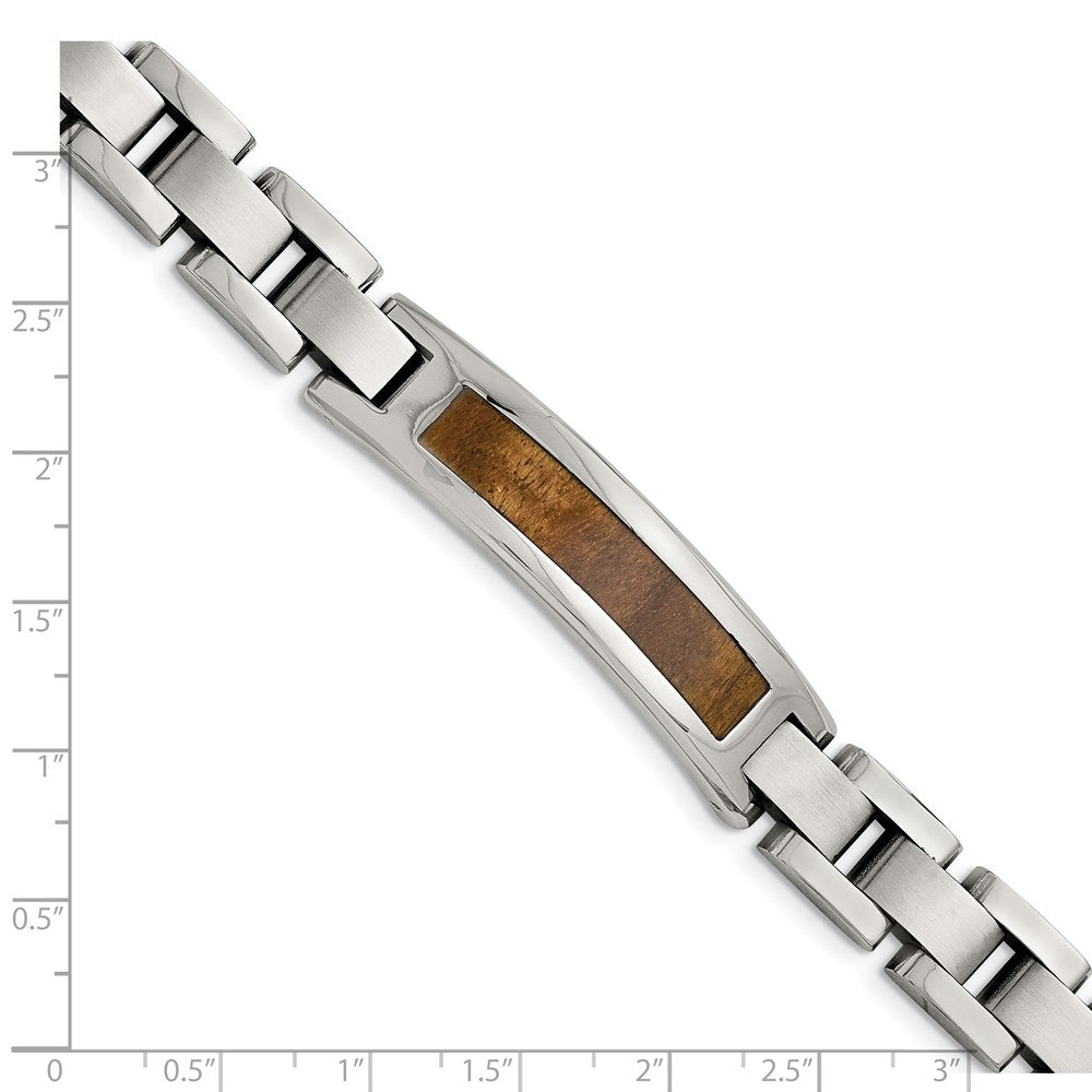 8.5 Zoll Chisel Edelstahl Gebürstet und Poliert Emailliert mit Koa Wood Einlage 8.5 Zoll Glieder Id Armband