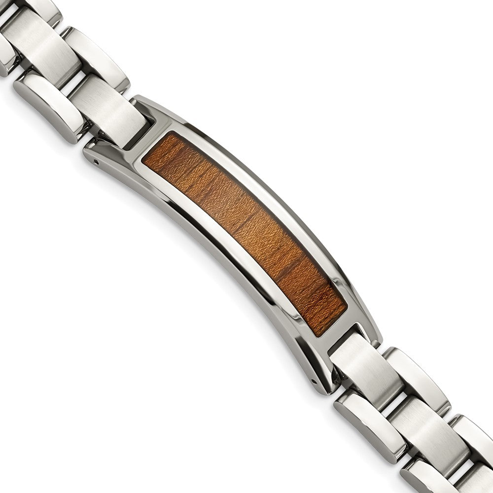 8.5 Zoll Chisel Edelstahl Gebürstet und Poliert Emailliert mit Koa Wood Einlage 8.5 Zoll Glieder Id Armband