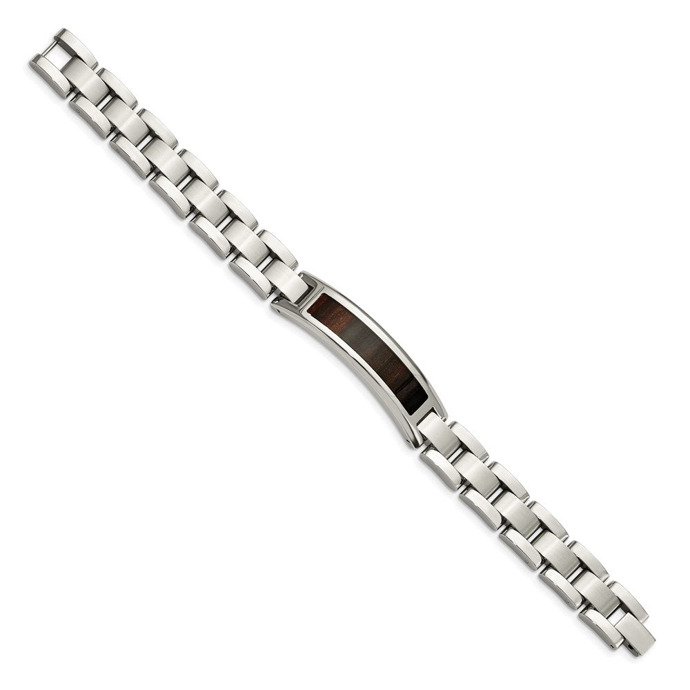 Edelstahl Chisel Poliert Emailliert Schwarz Koa Wood 8.5 Zoll Glieder Id Armband