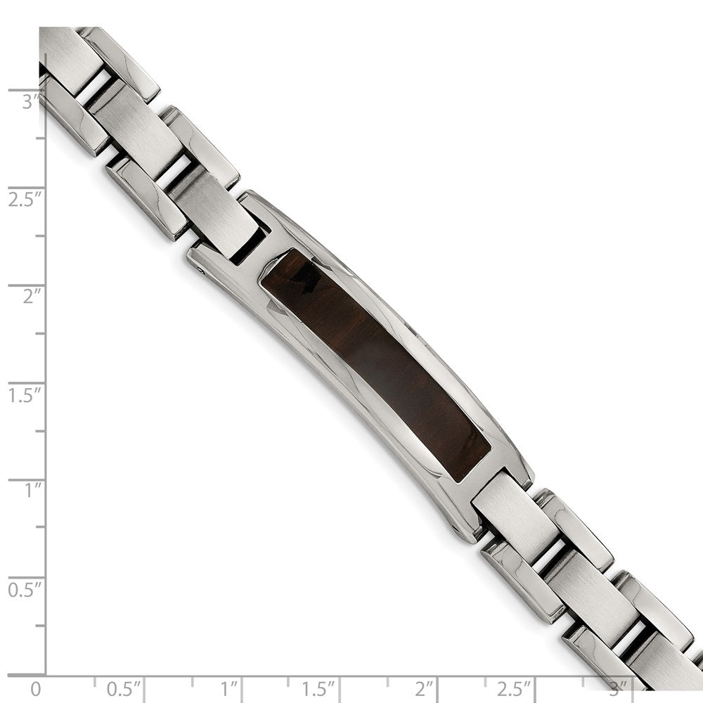 Edelstahl Chisel Poliert Emailliert Schwarz Koa Wood 8.5 Zoll Glieder Id Armband