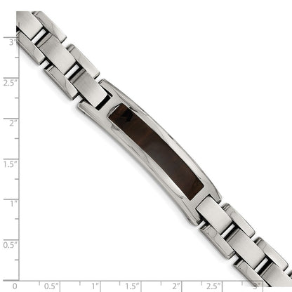 Edelstahl Chisel Poliert Emailliert Schwarz Koa Wood 8.5 Zoll Glieder Id Armband