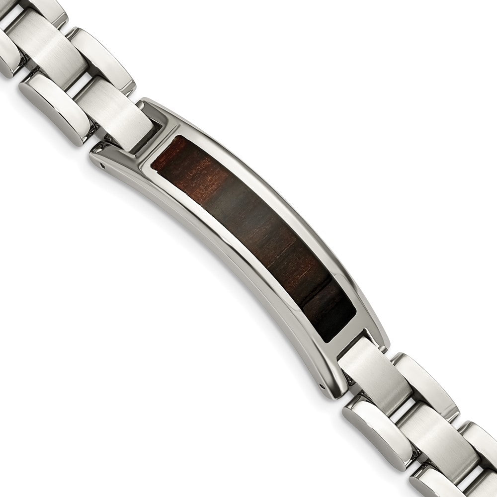 Edelstahl Chisel Poliert Emailliert Schwarz Koa Wood 8.5 Zoll Glieder Id Armband