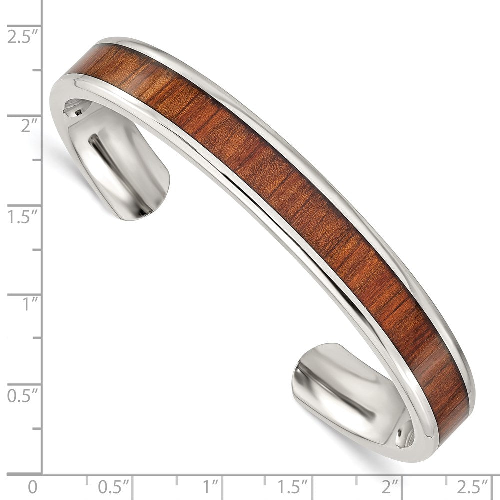 Edelstahl Chisel Poliert mit Rot/orange Koa Wood Einlage Manschette Armreif